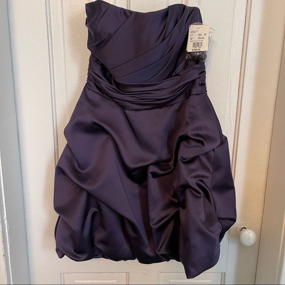 DAVID’S BRIDAL PURPLE Dress Lapis Satin Strapless Formal Prom| Bridesmaid NEW